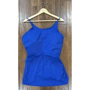 Cacique Swimsuit Tankini Top 26 Blue High Neck Built in Bra‎ Adjustable Bathing